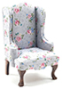 Chair, Walnut with Gray Floral Fabric