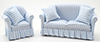 Sofa and Chair Set, Blue & White Stripe