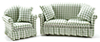 Sofa and Chair Set, Green & White Check