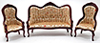 Victorian Sofa and Chair Set, 3pc, Mahogany, Floral Fabric
