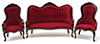 Victorian Sofa and Chair Set, 3Pc, Walnut, Red Velour Fabric