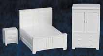 Dollhouse Miniature Bedroom Set, White, 3pc, 1/4 Inch Scale