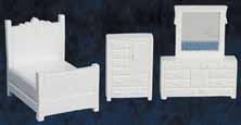 Dollhouse Miniature Bedroom Set, White, 3pc, 1/4 Inch Scale