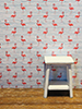 Wallpaper, 3pc: Blue Stripe with Pink Flamingos