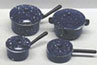 Dollhouse Miniature S/4 Blue Spatter Pots/Pans