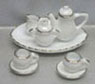 Dollhouse Miniature 10 Pc White/Silver Trim Tea Service-Round