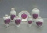 Dollhouse Miniature 7 Pc Vases/Plate-Mauve Flowers