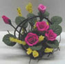 Dollhouse Miniature Mauve Roses/Wire Basket 1 1/4