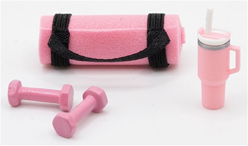 Yoga Mat, Tumbler and Hand Weights, Pink