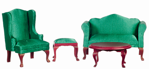 Queen Anne Living Room, Green, 4 pc.