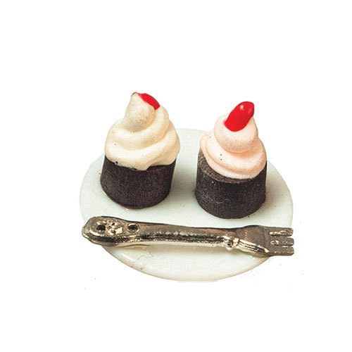 2 Cakes And Fork On Tray
