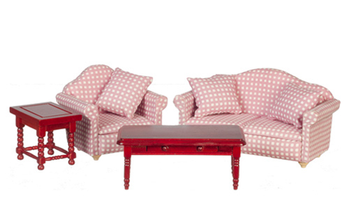 Living Rm.Set/Pink Check