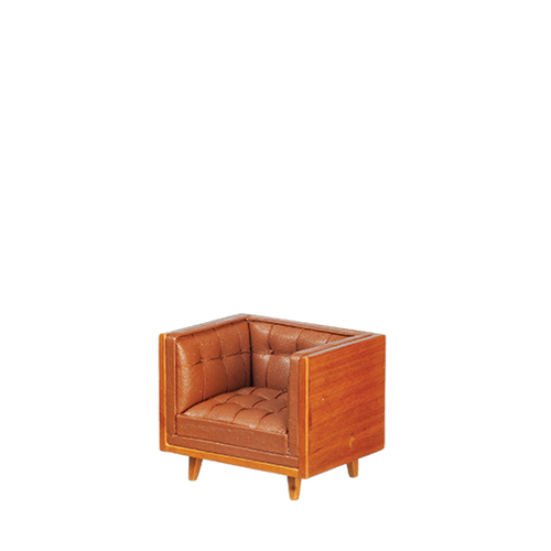 Armchair, Brown Leather, Walnut