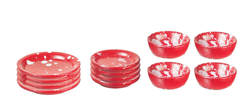 Red Spattered Dishes, 12 pc.