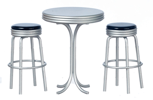 Tall Table with 2 Stools, Black