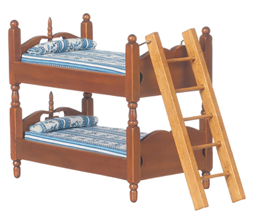 Bunkbeds with Ladder, Blue, Walnut