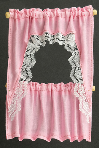 Dollhouse Miniature Curtains: Ruffled Cape Set, Pink
