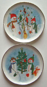 Dollhouse Miniature 2 Christmas Snowman Platters