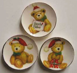 Dollhouse Miniature 3 Christmas Bears Plates