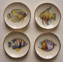 Dollhouse Miniature 4 Tropical Fish Plates