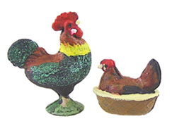 Dollhouse Miniature Hen & Rooster Banty Painted
