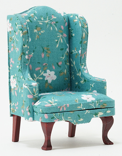 Chair, Mahogany with Turquoise Fabric