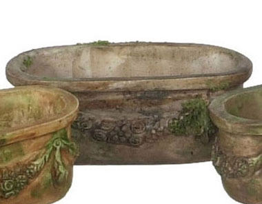 Dollhouse Miniature English Flower Box, Tan W/Moss, 3Pcs