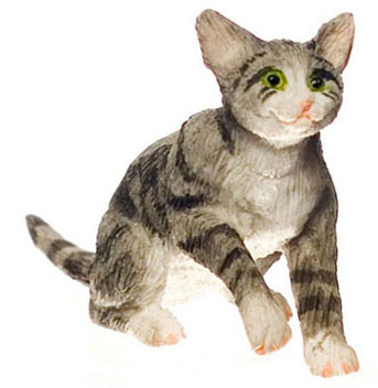 Dollhouse Miniature Grabbing, Gray Cat