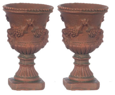 Dollhouse Miniature Large Urn, Terra Cotta/Green, 2Pc