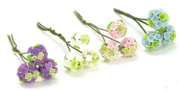 Dollhouse Miniature Hydrangea, 3 Stems, White