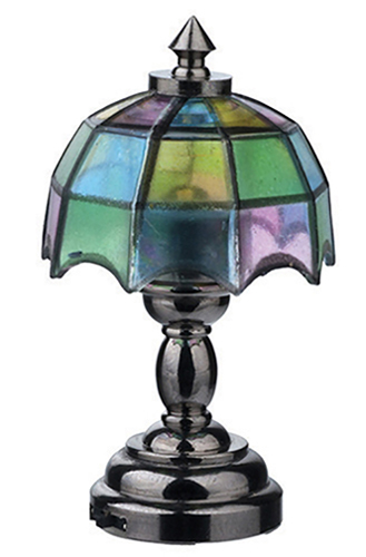 Dollhouse Miniature Led Nickel Tiffany Table Lamp