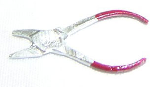 Dollhouse Miniature Pliers/Needle Nose/Chrome Color/Red
