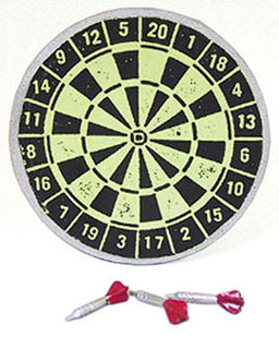 Dollhouse Miniature Dartboard W/3 Red Darts