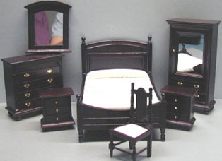 Dollhouse Miniature 7 Pc Mahogany Bedroom Set